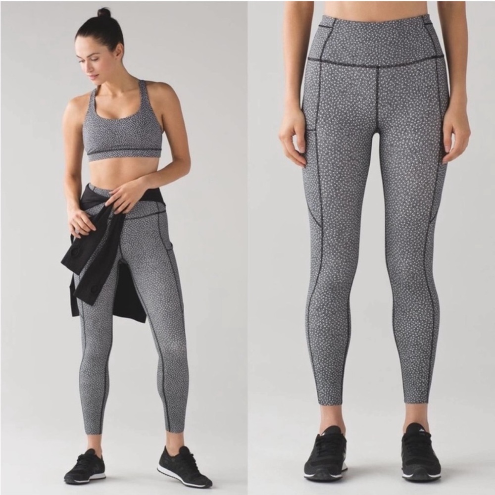 Lululemon Fast And Free 7/8 Tight Frozen Fizz White Black Leggings 2 XS